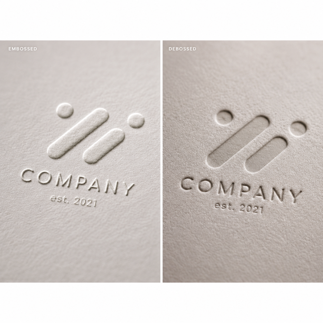 Embossed and debossed brand mark macro comparison