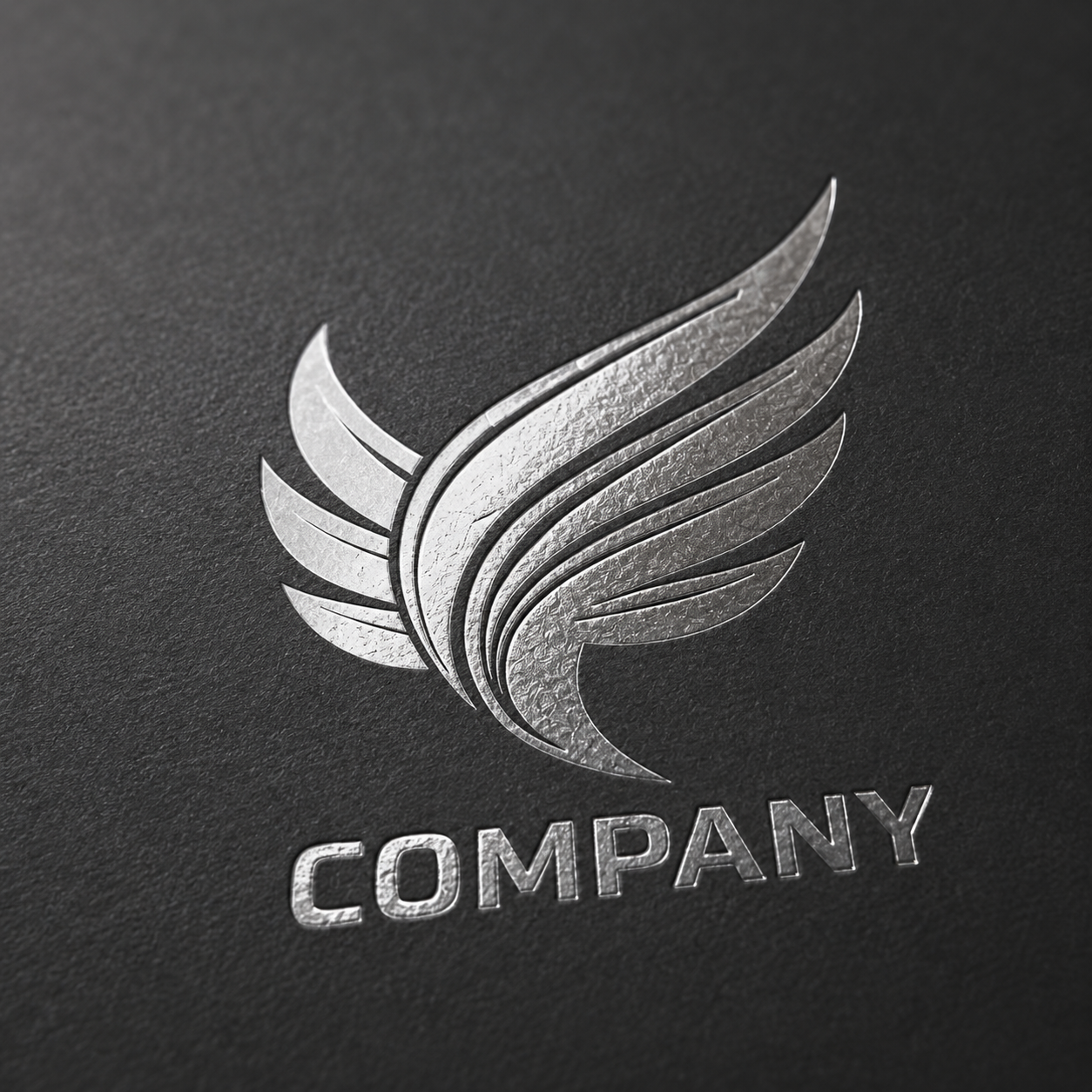 Hot foil stamped logo macro on dark stock